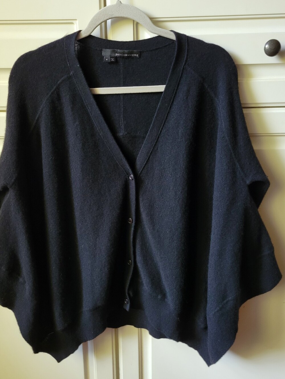 360Cashmere Black 100% Cashmere Drape Hem  Cardigan Sweater Cuffed Sleeve Sz S